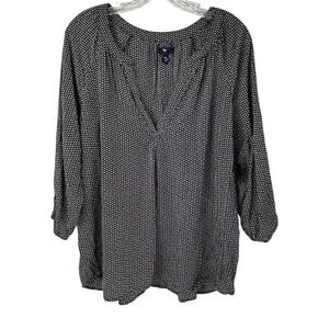 Gap Women's XL Black Geometric V-Neck Long Sleeve Blouse Casual